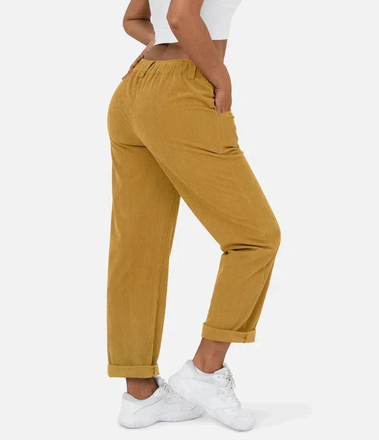 Corduroy dames Broek met uitlopende pijpen-Wijde Broeken-Calora-Geel-XS-Calora