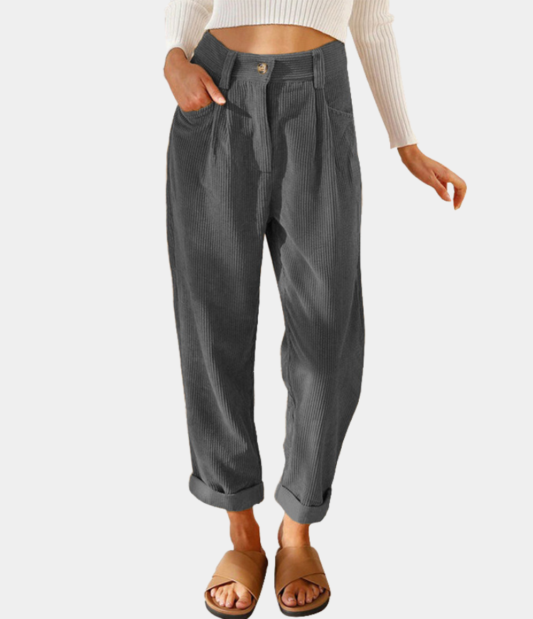 Corduroy dames Broek met uitlopende pijpen-Wijde Broeken-Calora-Grijs-XS-Calora