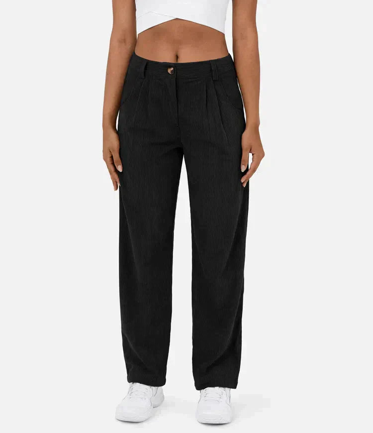 Corduroy dames Broek met uitlopende pijpen-Wijde Broeken-Calora-Zwart-XS-Calora