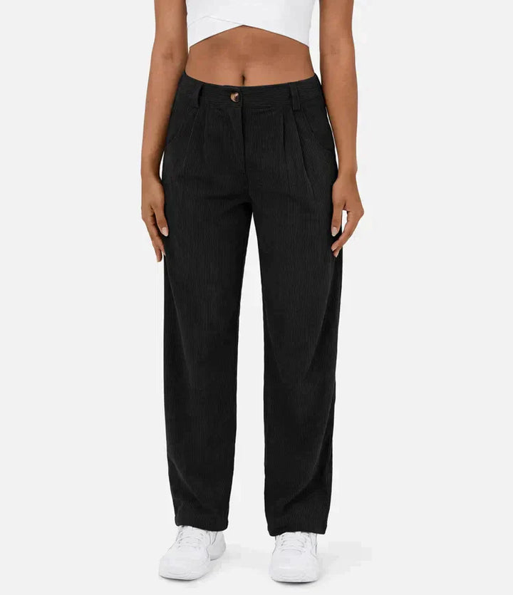 Corduroy dames Broek met uitlopende pijpen-Wijde Broeken-Calora-Zwart-XS-Calora