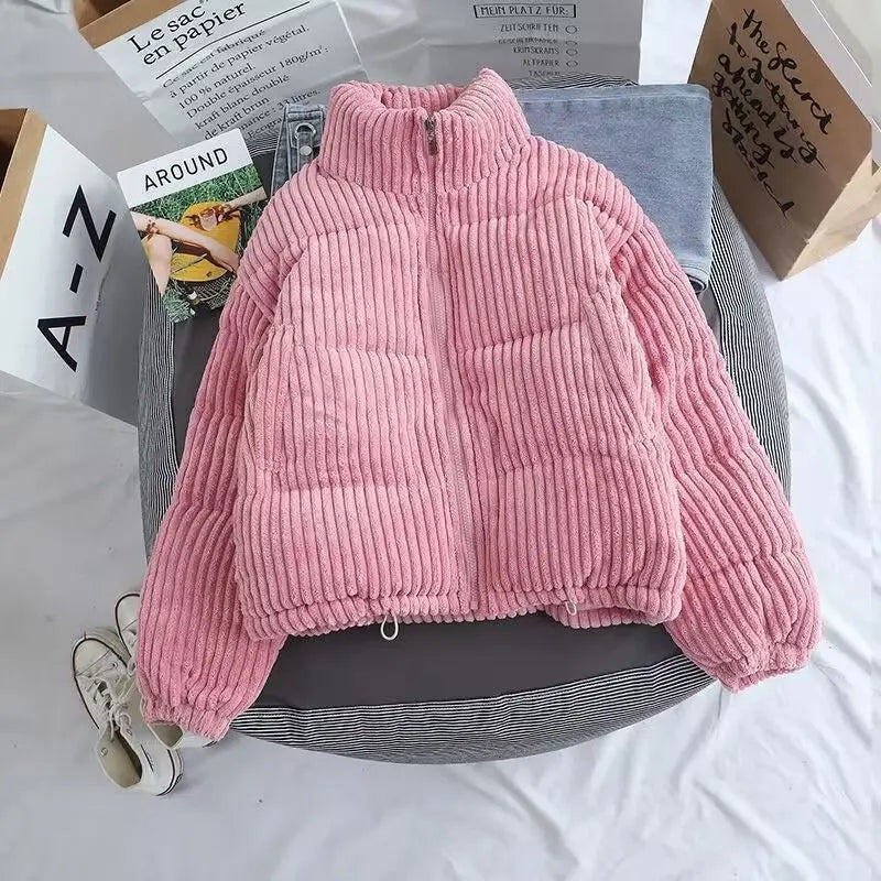 Corduroy winterjas met col voor dames-Zomer Jassen-Calora-Roze-S-Calora