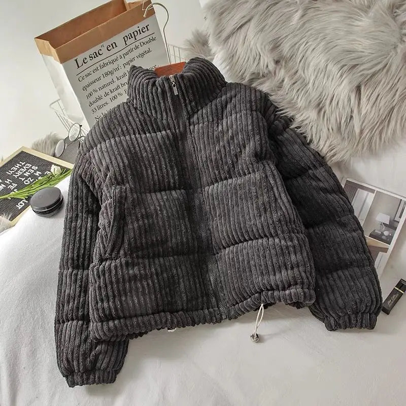 Corduroy winterjas met col voor dames-Zomer Jassen-Calora-Zwart-S-Calora