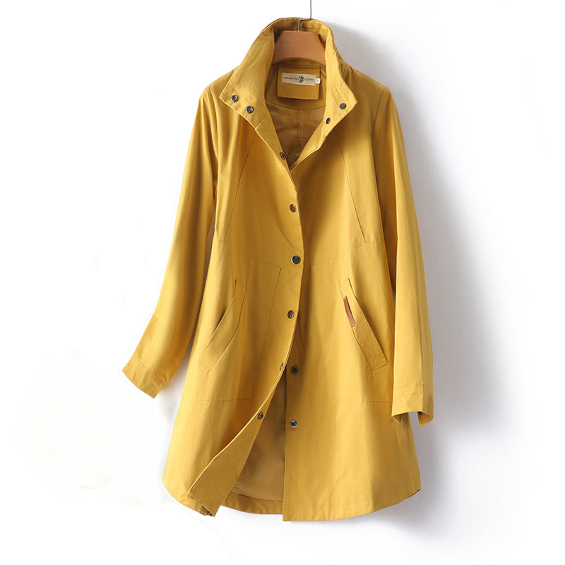 Couture | Dames midi trenchcoat met opstaande kraag en lange mouwen-Zomer Jassen-Calora-S-Calora