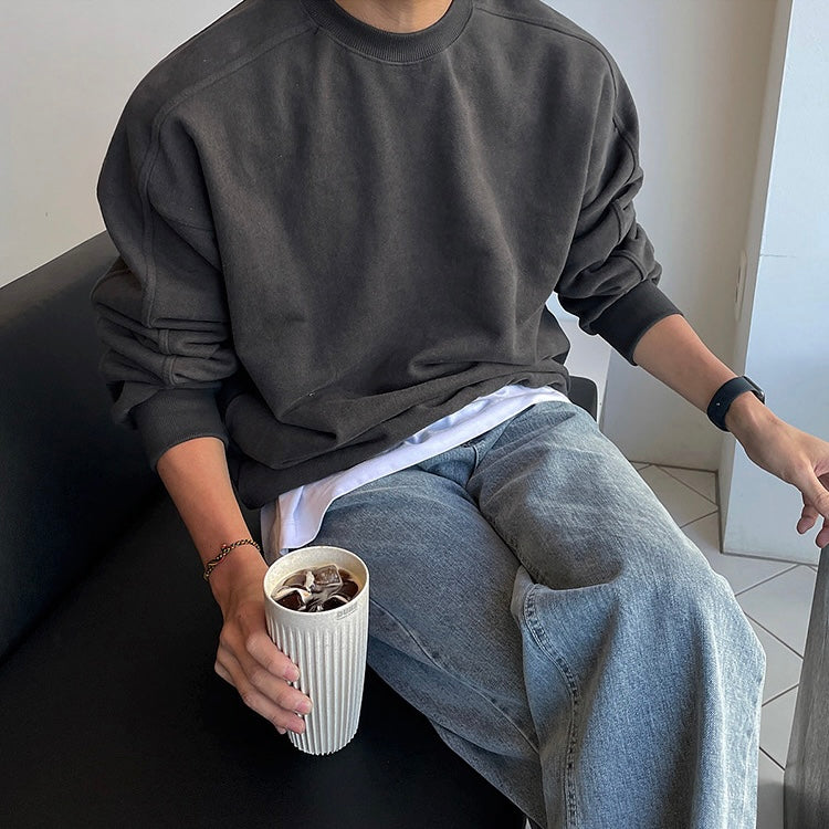 CALORA_ Crewneck Sweatshirt met Minimalistisch Ontwerp en Zachte Stof