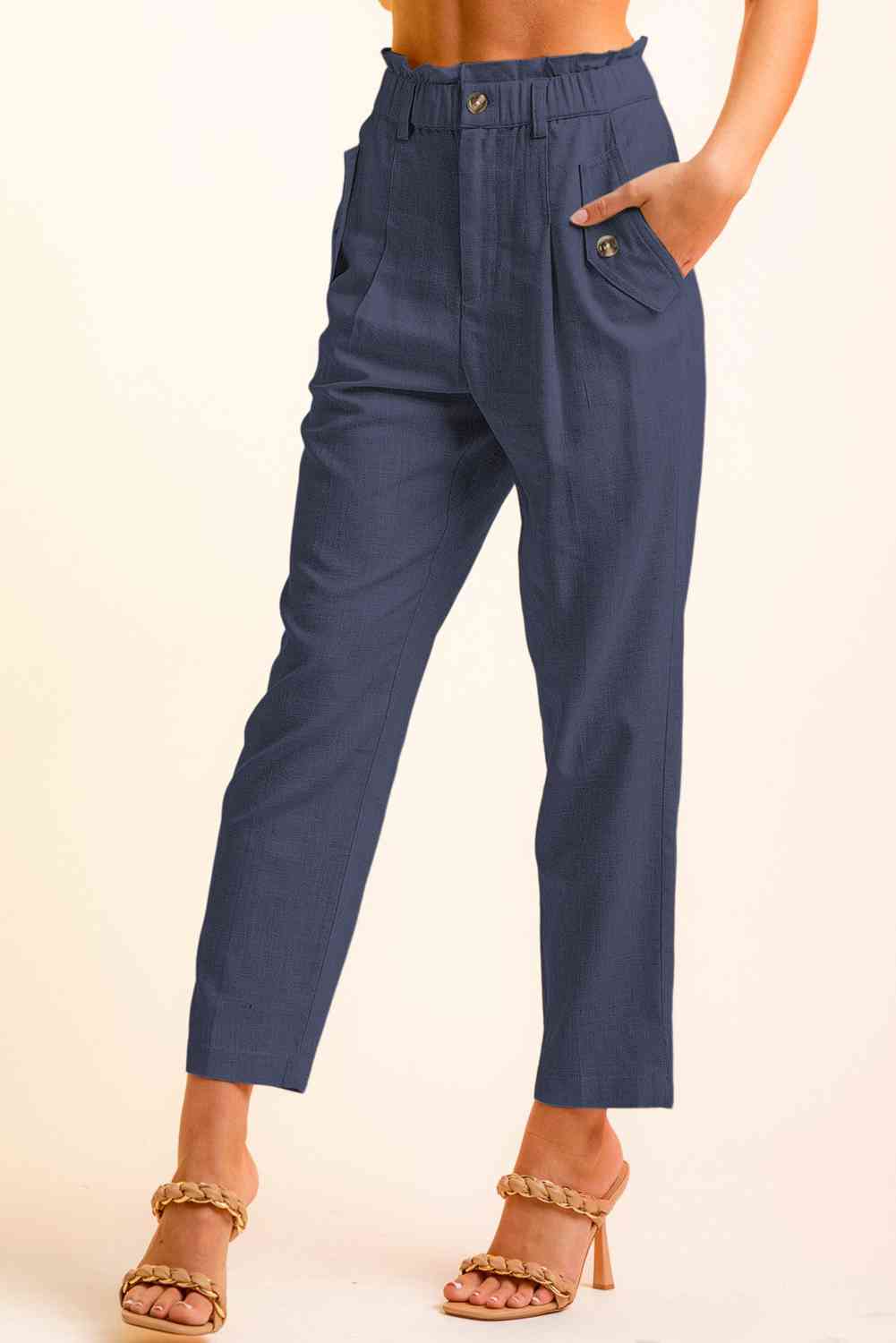 Cropped Skinny Broek met knopen aan de zijkant-Korte Broeken-Calora-Frans Blauw-S-Calora