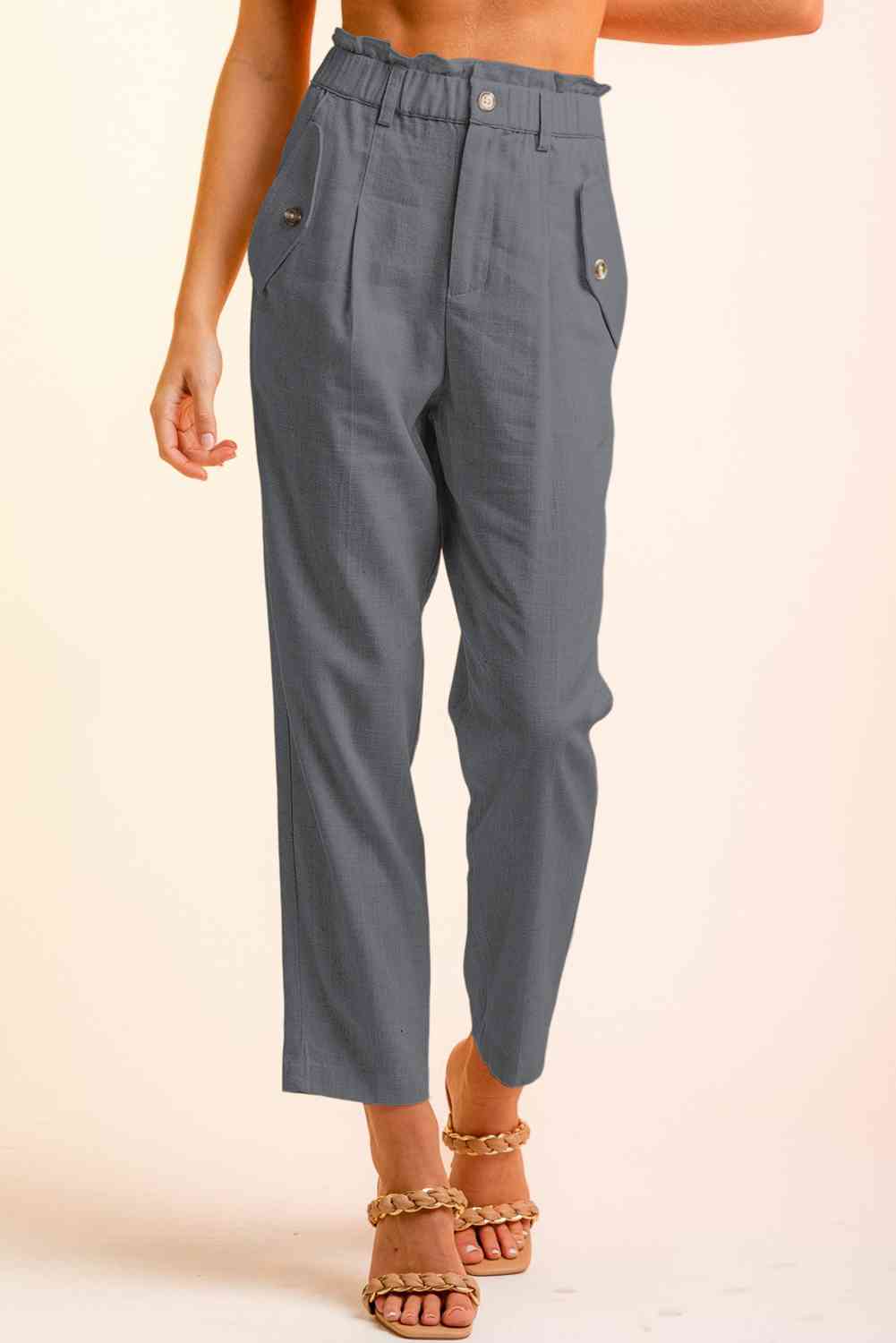 Cropped Skinny Broek met knopen aan de zijkant-Korte Broeken-Calora-Houtskool-S-Calora