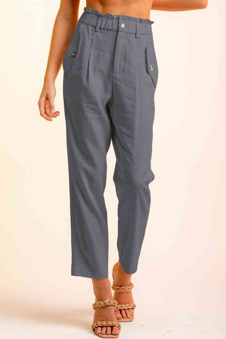 Cropped Skinny Broek met knopen aan de zijkant-Korte Broeken-Calora-Houtskool-S-Calora