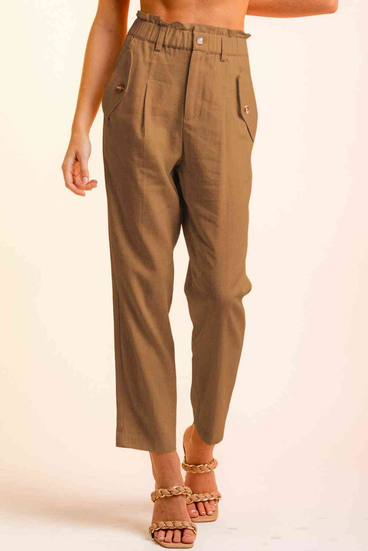 Cropped Skinny Broek met knopen aan de zijkant-Korte Broeken-Calora-Karamel-S-Calora