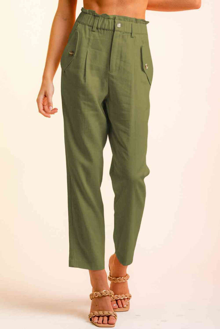Cropped Skinny Broek met knopen aan de zijkant-Korte Broeken-Calora-Mos-S-Calora