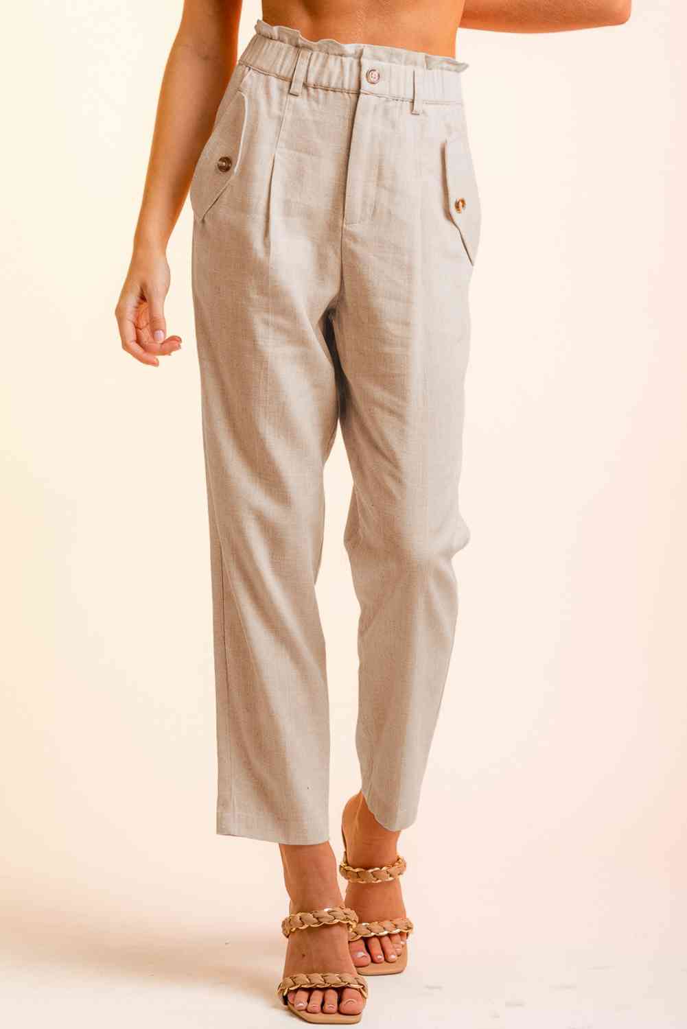 Cropped Skinny Broek met knopen aan de zijkant-Korte Broeken-Calora-Zand-S-Calora