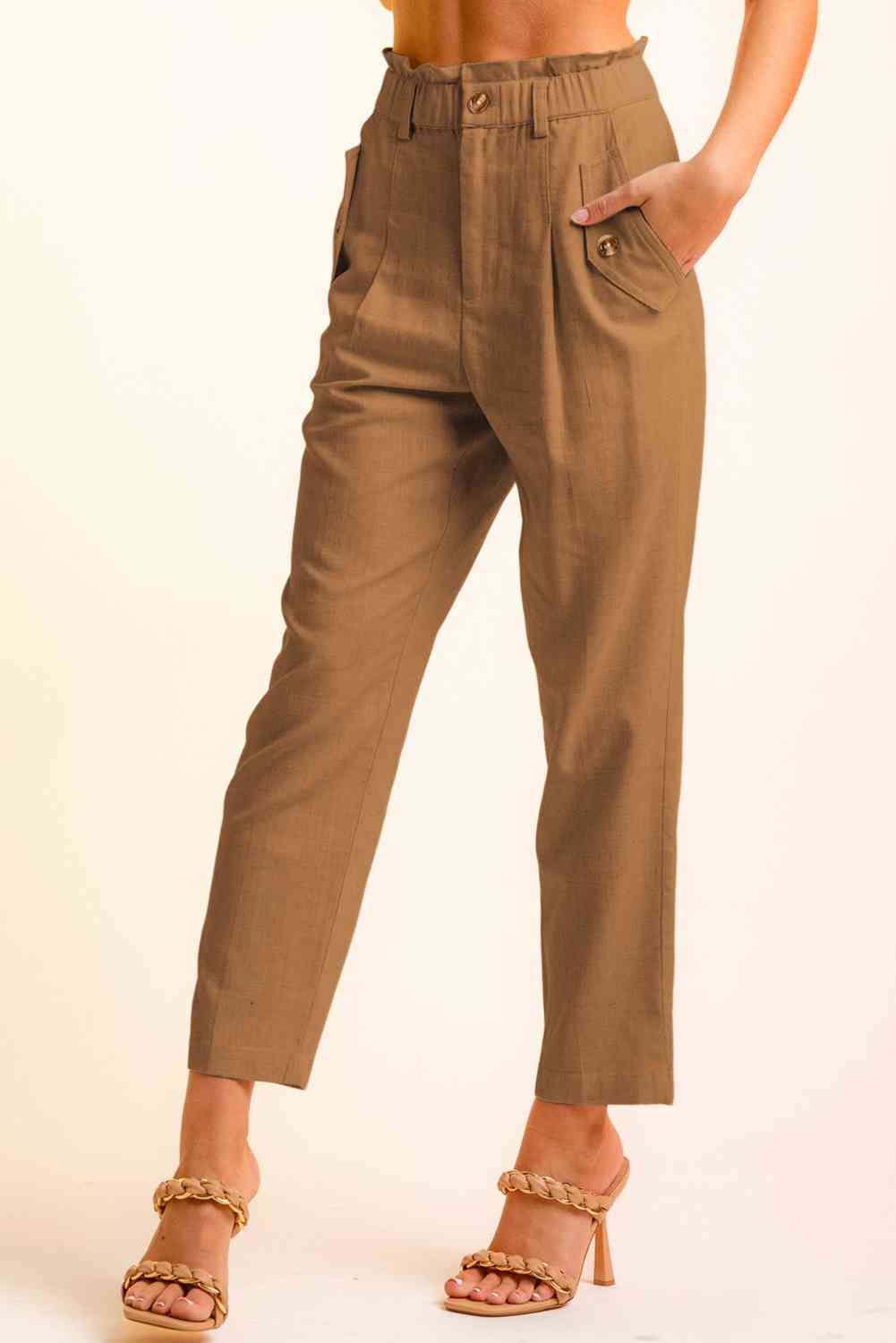 Cropped Skinny Broek met knopen aan de zijkant-Korte Broeken-Calora-Zwart-S-Calora