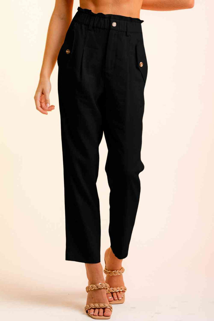 Cropped Skinny Broek met knopen aan de zijkant-Korte Broeken-Calora-Zwart-S-Calora