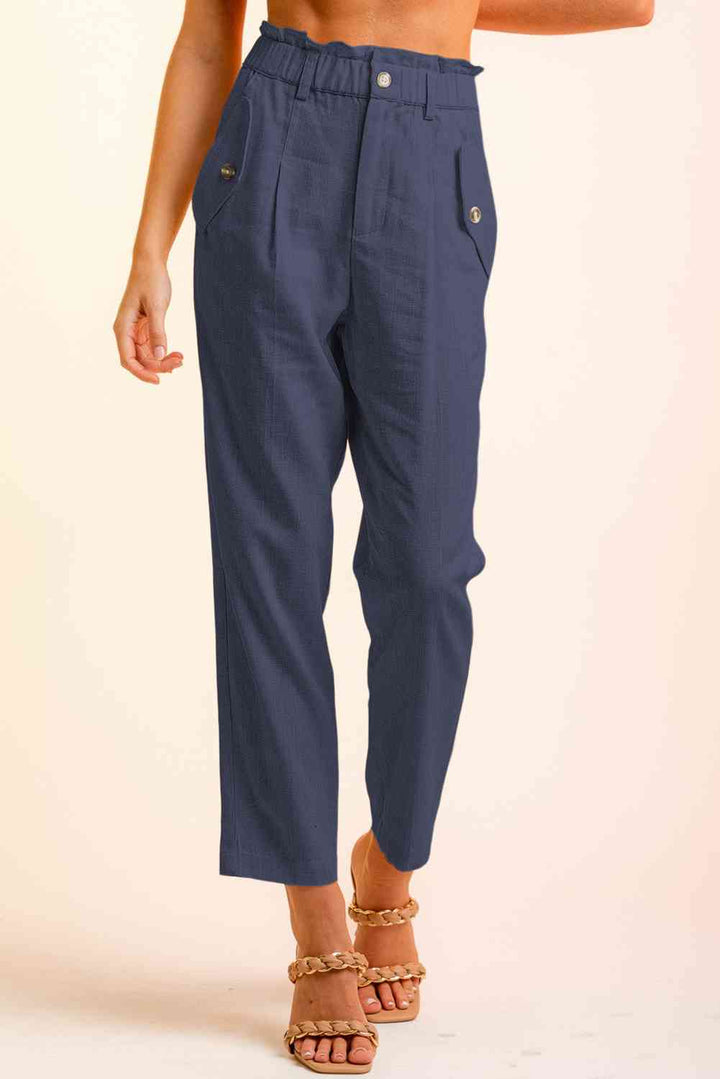 Cropped Skinny Broek met knopen aan de zijkant-Korte Broeken-Calora-Zwart-S-Calora