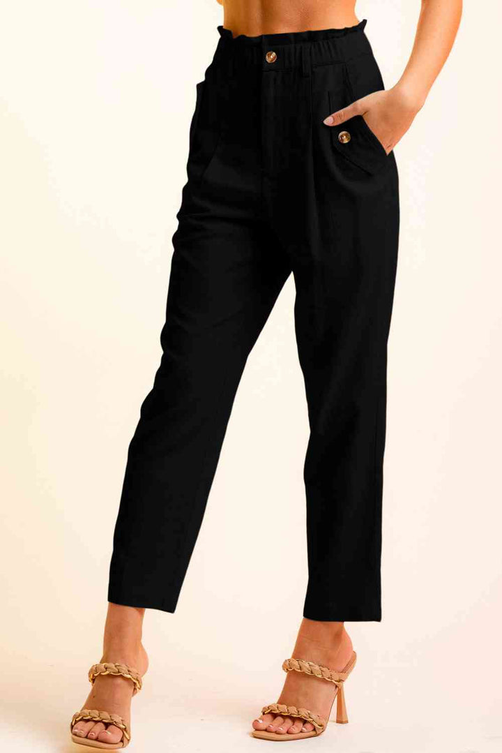 Cropped Skinny Broek met knopen aan de zijkant-Korte Broeken-Calora-Zwart-S-Calora