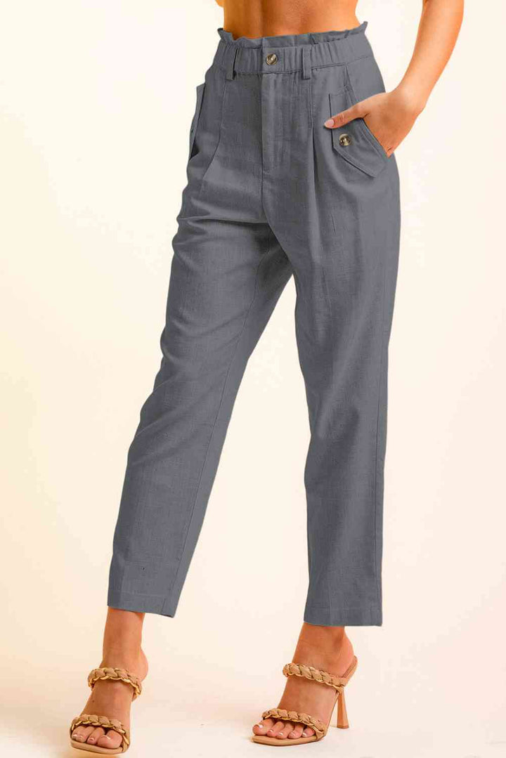 Cropped Skinny Broek met knopen aan de zijkant-Korte Broeken-Calora-Zwart-S-Calora