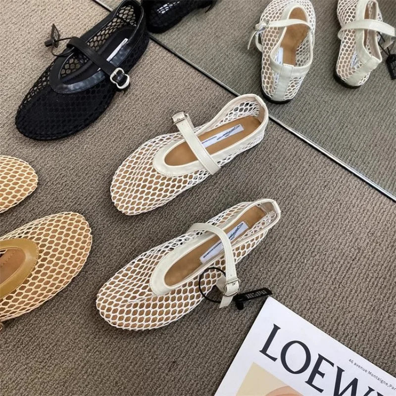 CALORA_ Dames Ademend Mesh Espadrilles Flats Casual Instappers