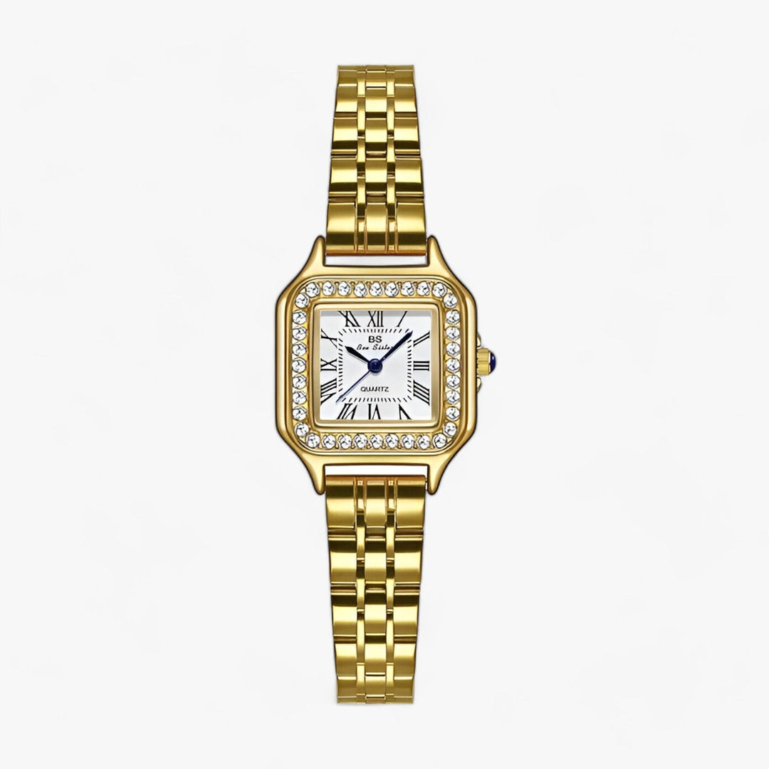 Dames Armbandhorloge in elegant vierkant ontwerp met fonkelende strass-Horloges-Calora-Goud-Calora
