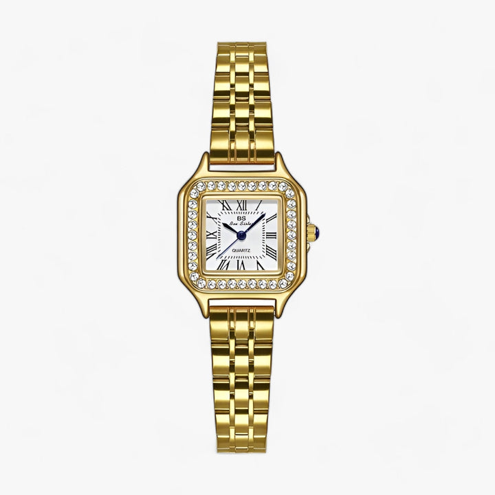 Dames Armbandhorloge in elegant vierkant ontwerp met fonkelende strass-Horloges-Calora-Goud-Calora