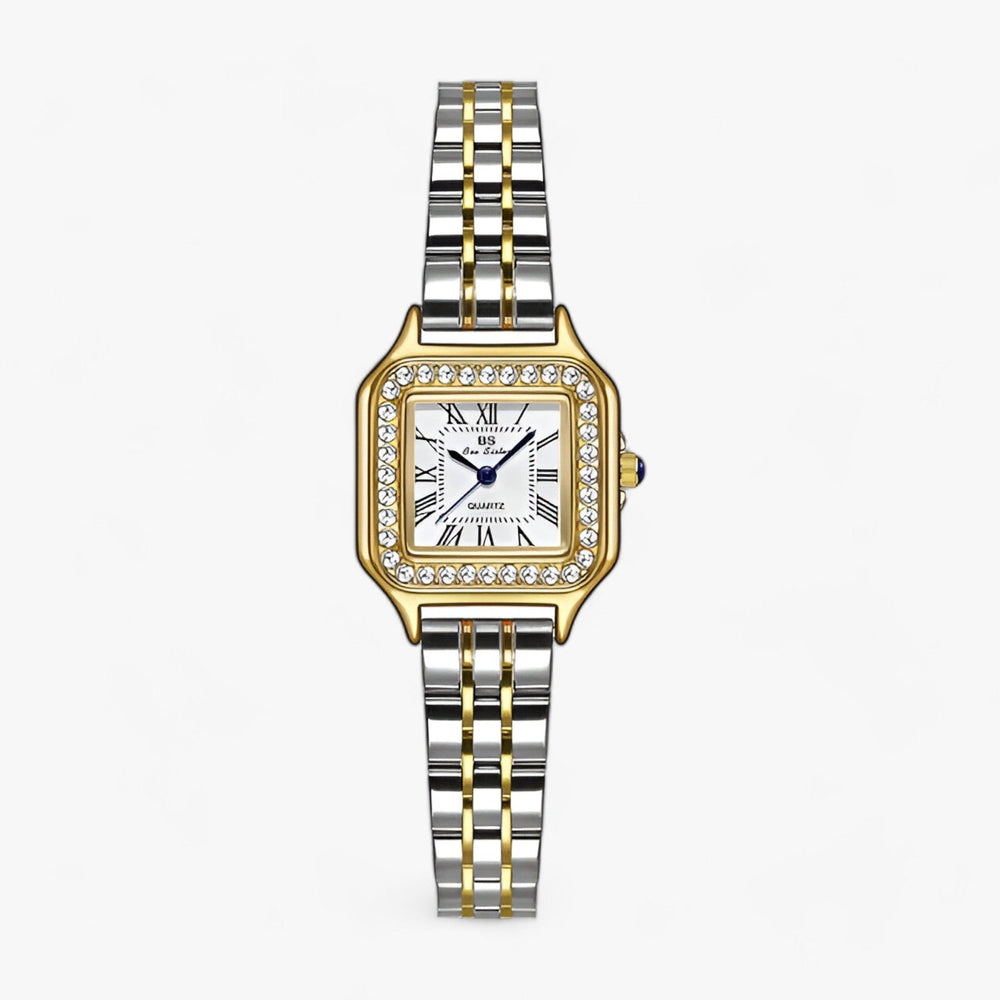 Dames Armbandhorloge in elegant vierkant ontwerp met fonkelende strass-Horloges-Calora-Wit-Calora