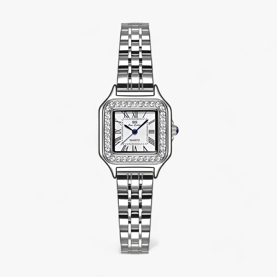 Dames Armbandhorloge in elegant vierkant ontwerp met fonkelende strass-Horloges-Calora-Zilver-Calora
