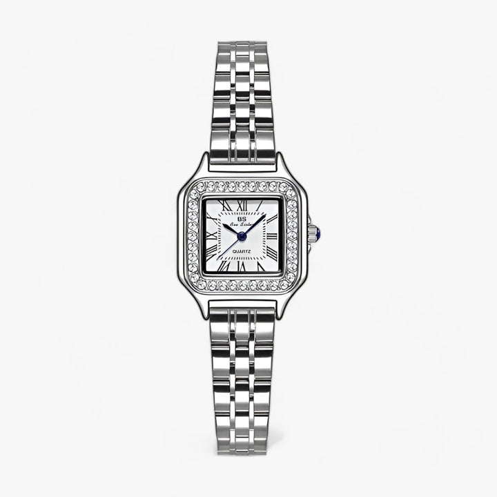 Dames Armbandhorloge in elegant vierkant ontwerp met fonkelende strass-Horloges-Calora-Zilver-Calora