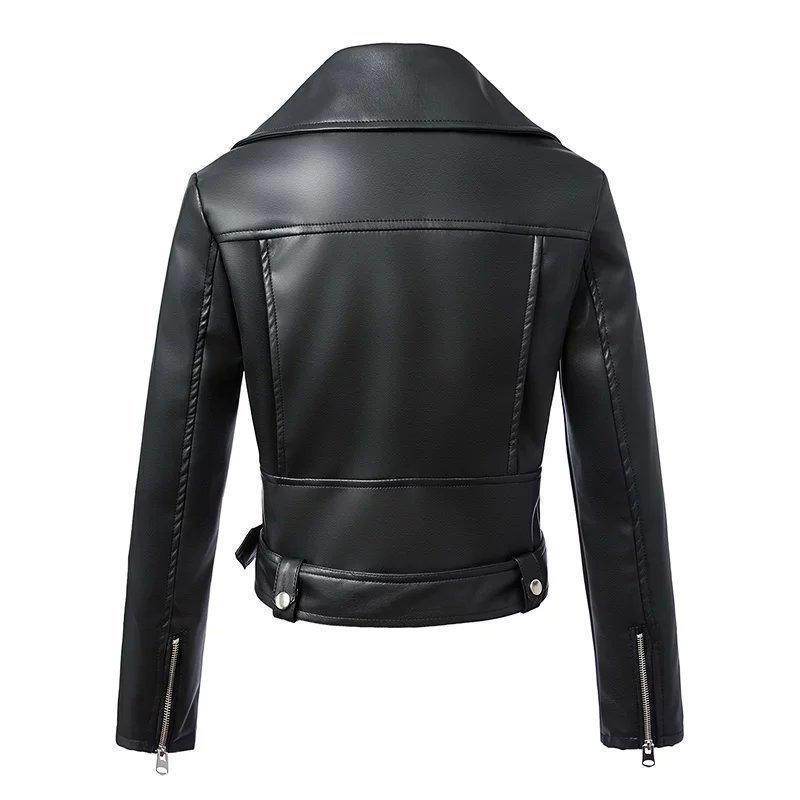 CALORA_ Dames Biker Moto PU Leren Jas met Riem en Ritssluiting voor Casual Stijl