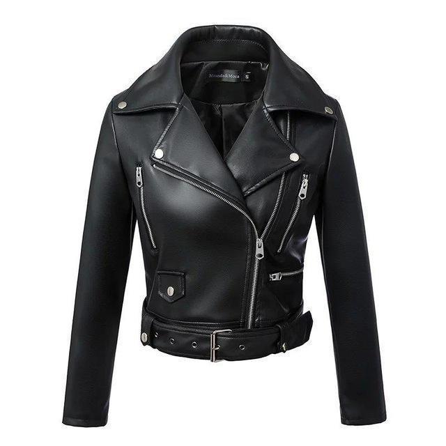 CALORA_ Dames Biker Moto PU Leren Jas met Riem en Ritssluiting voor Casual Stijl