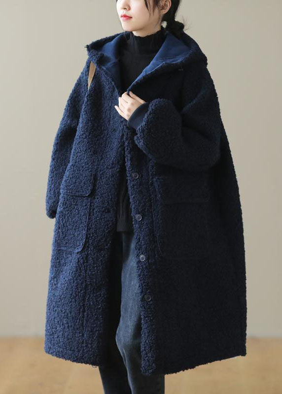 Dames blauwe winterjas met capuchon en knopen van imitatiebont-Zomer Jassen-Calora-Blauw-S-Calora