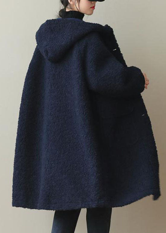 Dames blauwe winterjas met capuchon en knopen van imitatiebont-Zomer Jassen-Calora-Blauw-S-Calora