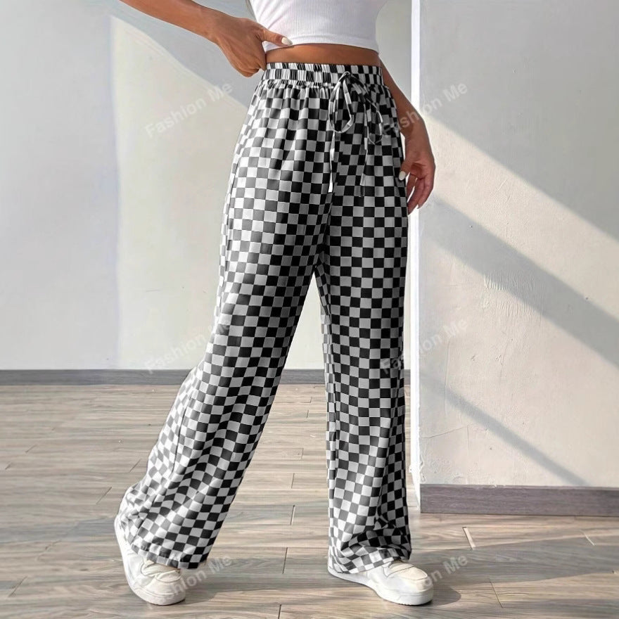 CALORA_ Dames Broek met Wijde Pijpen en Elastische Tailleband met Touwtje