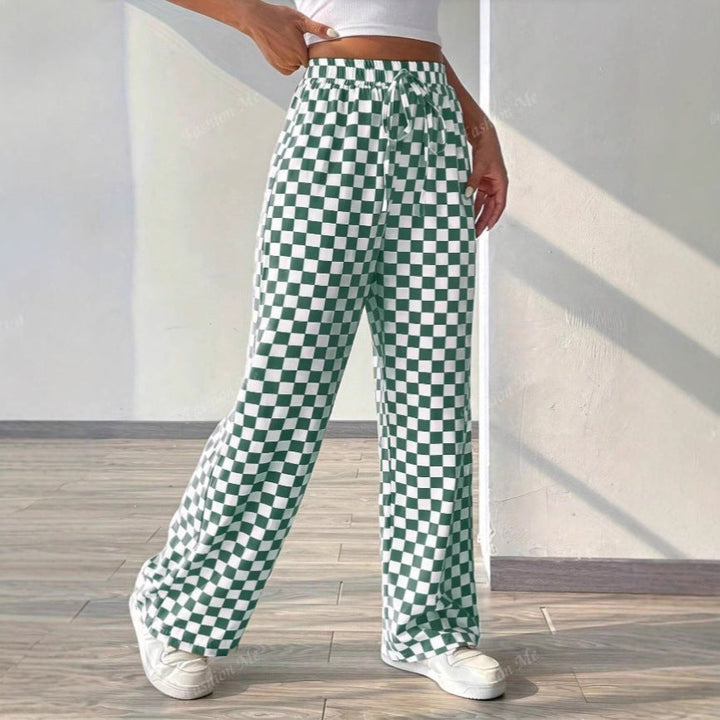 CALORA_ Dames Broek met Wijde Pijpen en Elastische Tailleband met Touwtje