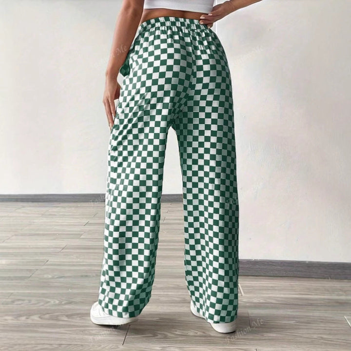 CALORA_ Dames Broek met Wijde Pijpen en Elastische Tailleband met Touwtje