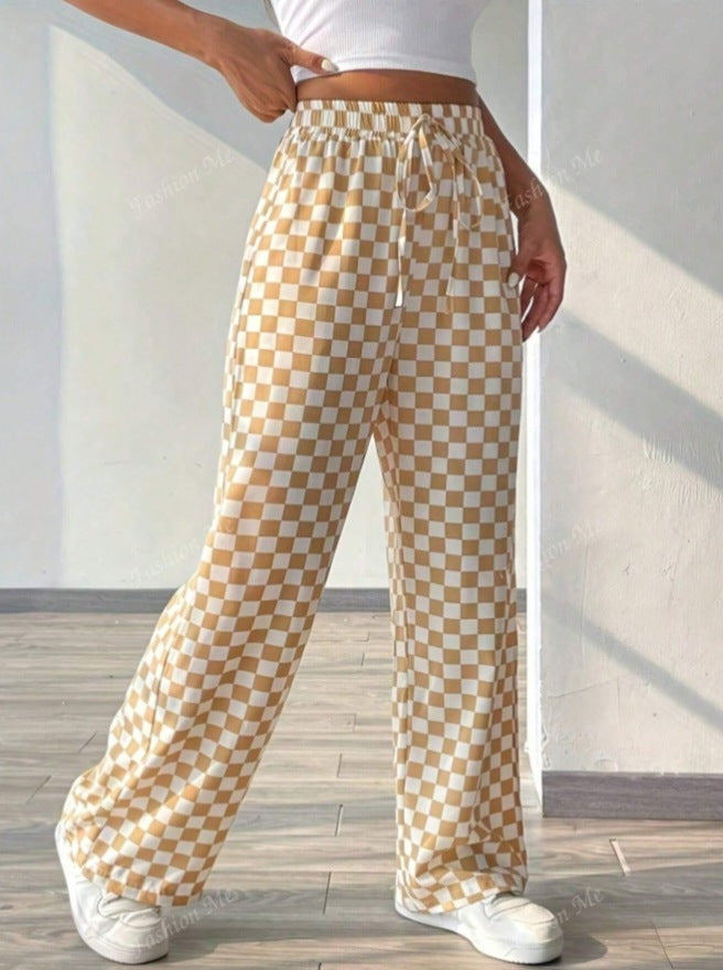 CALORA_ Dames Broek met Wijde Pijpen en Elastische Tailleband met Touwtje