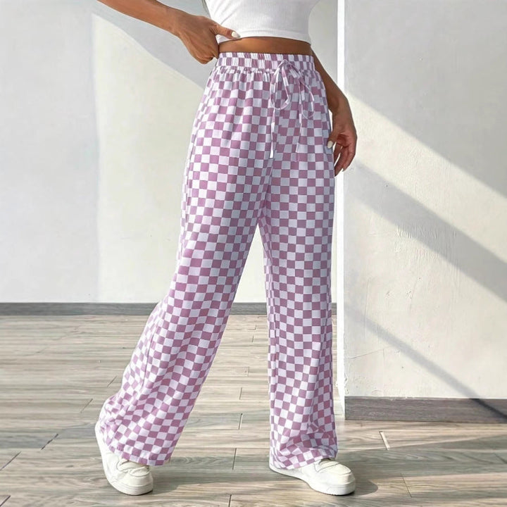 CALORA_ Dames Broek met Wijde Pijpen en Elastische Tailleband met Touwtje