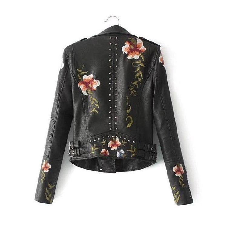 CALORA_ Dames Casual PU Leren Jas met Bloemenprint voor Elke Gelegenheid