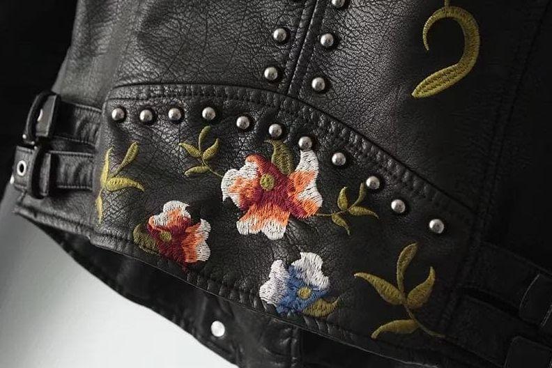 CALORA_ Dames Casual PU Leren Jas met Bloemenprint voor Elke Gelegenheid