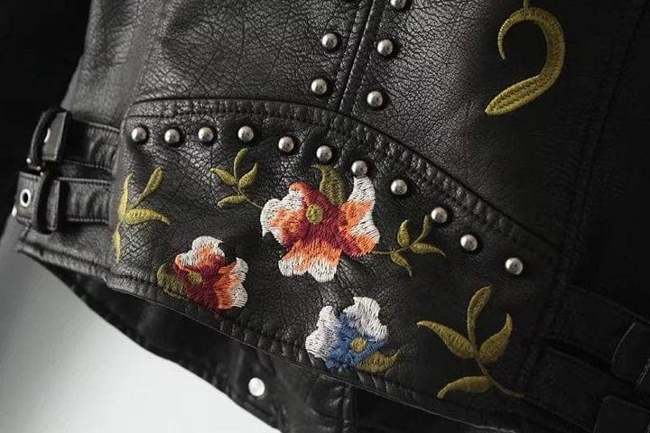 CALORA_ Dames Casual PU Leren Jas met Bloemenprint voor Elke Gelegenheid
