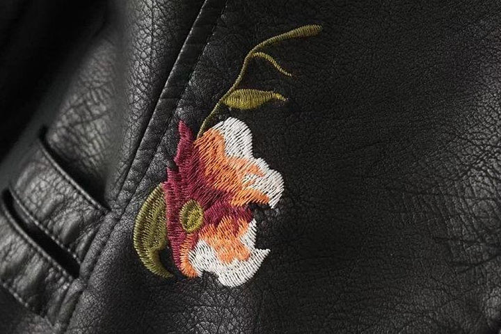CALORA_ Dames Casual PU Leren Jas met Bloemenprint voor Elke Gelegenheid