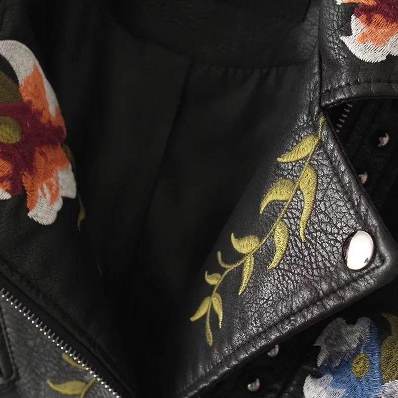 CALORA_ Dames Casual PU Leren Jas met Bloemenprint voor Elke Gelegenheid
