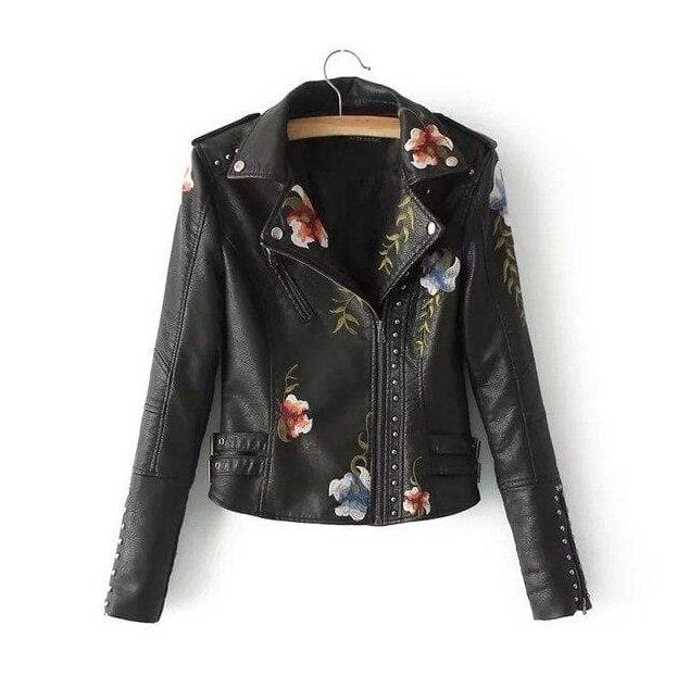 CALORA_ Dames Casual PU Leren Jas met Bloemenprint voor Elke Gelegenheid