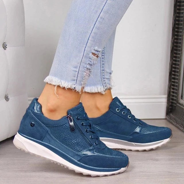 CALORA_ Dames Casual Sneakers met Textuur Paneel en Zijrits voor Wandelen