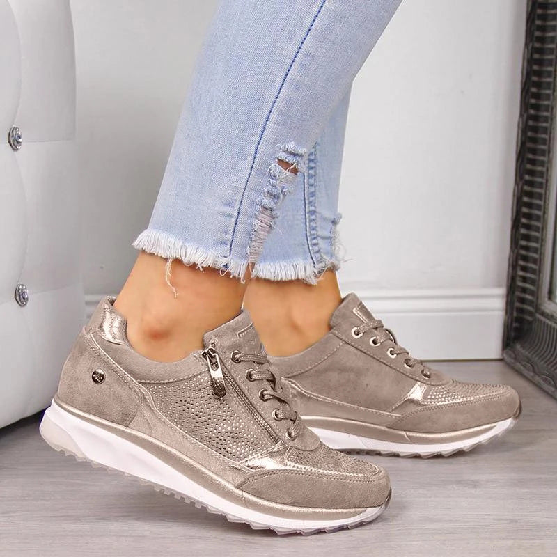 CALORA_ Dames Casual Sneakers met Textuur Paneel en Zijrits voor Wandelen