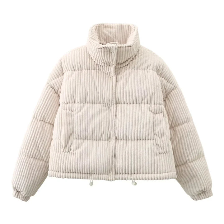 Dames corduroy gewatteerde jas met verlaagde schouders en rits-Zomer Jassen-Calora-Beige-XS-Calora