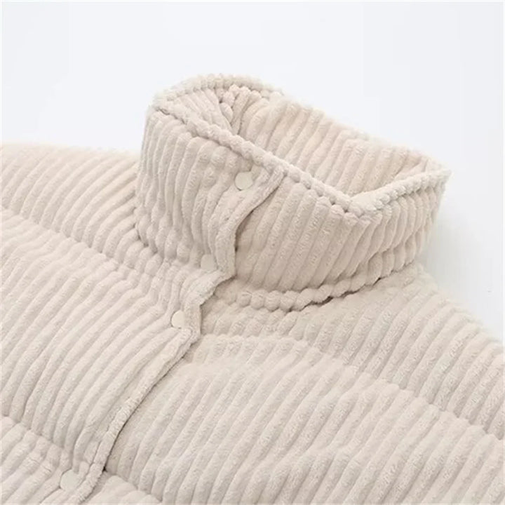 Dames corduroy gewatteerde jas met verlaagde schouders en rits-Zomer Jassen-Calora-Groen-XS-Calora