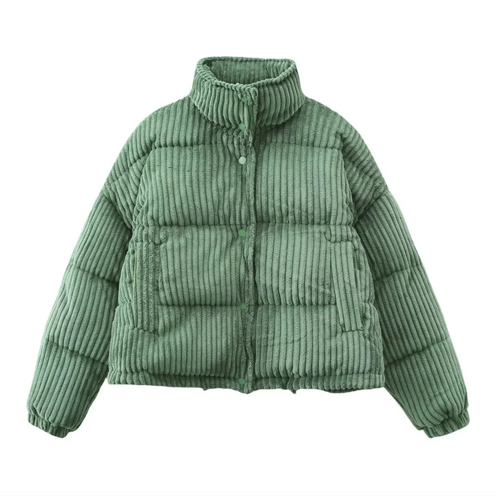 Dames corduroy gewatteerde jas met verlaagde schouders en rits-Zomer Jassen-Calora-Groen-XS-Calora