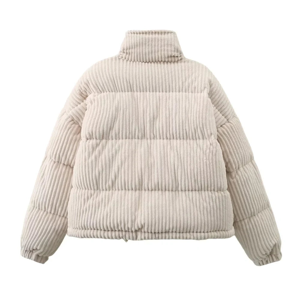 Dames corduroy gewatteerde jas met verlaagde schouders en rits-Zomer Jassen-Calora-Groen-XS-Calora