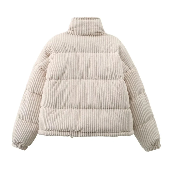 Dames corduroy gewatteerde jas met verlaagde schouders en rits-Zomer Jassen-Calora-Groen-XS-Calora
