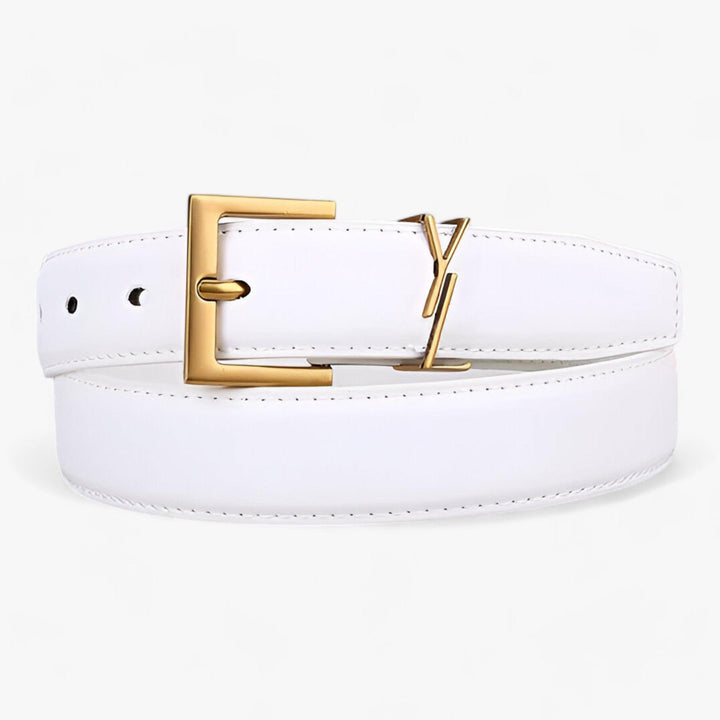 Dames Designer Leren Riem met Gouden Gesp-Handtassen-Calora-Wit-110cm-Calora