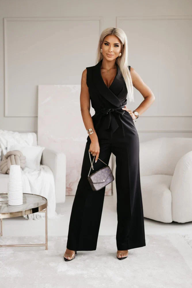 CALORA_ Dames Elegante Jumpsuit met Lange Mouwen en Wijde Pijpen