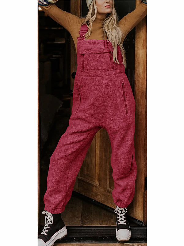 CALORA_ Dames Fleece Thermische Overall met Ritszakken en Vierkante Hals